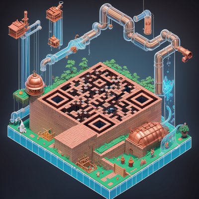 Изометрический диорама-пивоварня из меди, QR-код для постеров