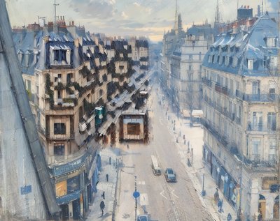 Paris Rooftop Street View Painting QR Code Art