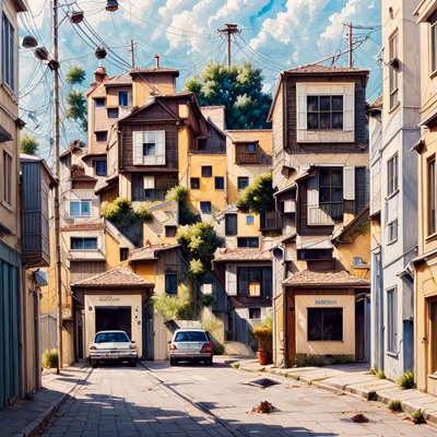 Hillside Street Houses Watercolor QR Code Art — image 1