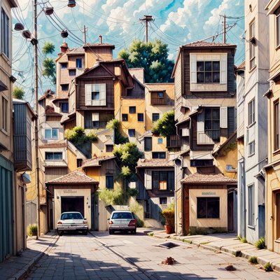 Hillside Street Houses Watercolor QR Code Art