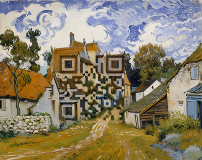 Village Street Oil Painting QR Code Art — image 1