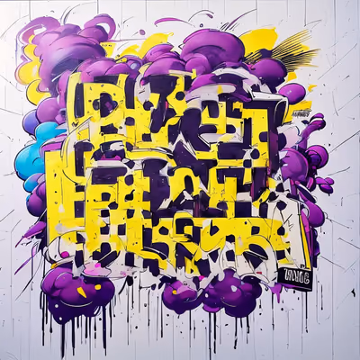 Purple Yellow Graffiti Lettering QR Code for Posters — image 1