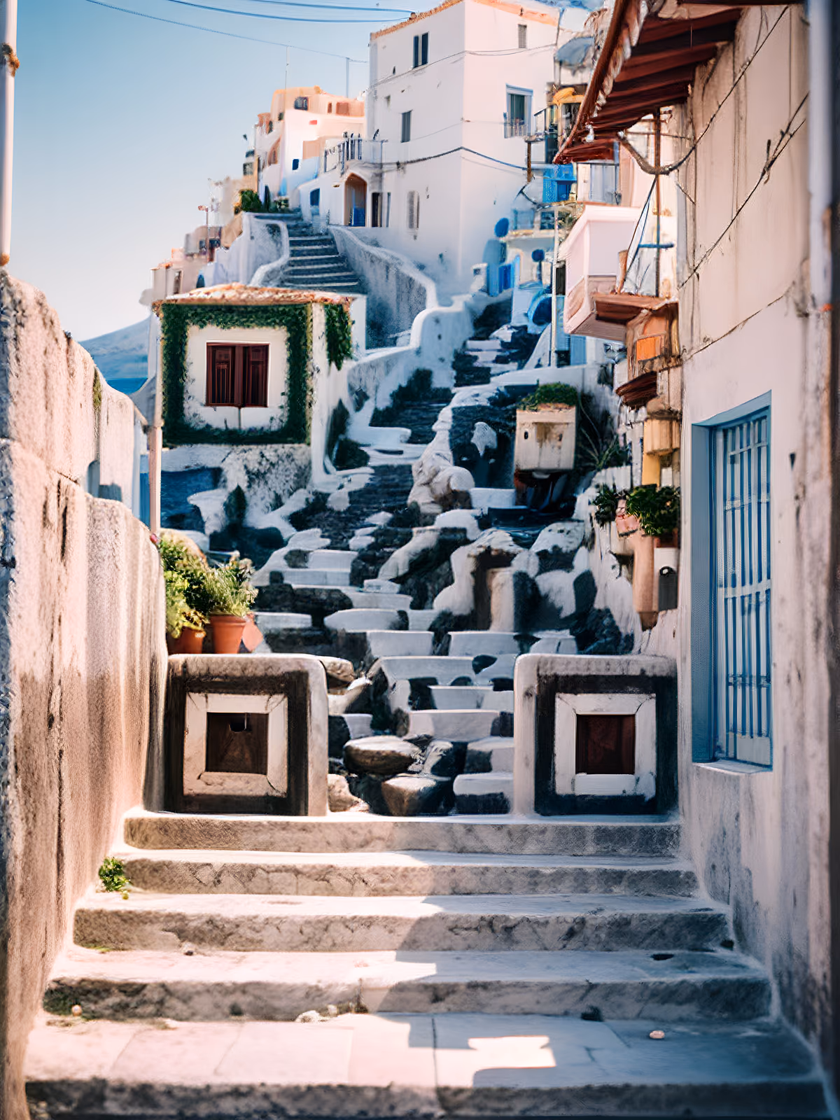 Greek Island Stairway Film Photo QR Code for Posters — image 1
