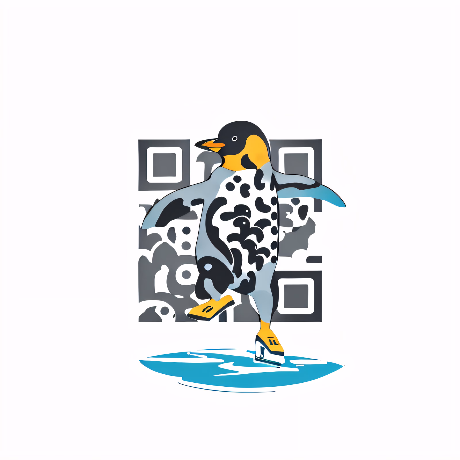 Skating Penguin Vector QR Code for Stickers — image 1