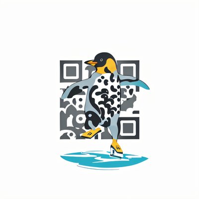 Skating Penguin Vector QR Code for Stickers