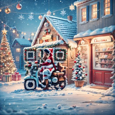 Christmas Village Toy Shop Scene QR Code for Greeting Cards