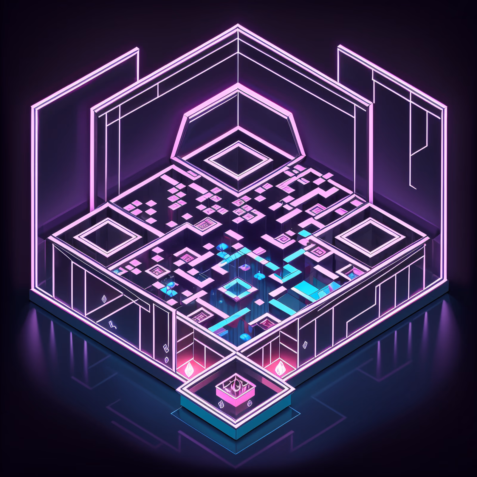 Isometric Neon Mirror Maze QR Code for Posters — image 1