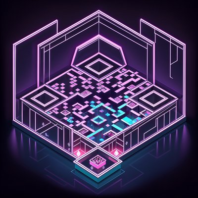 Isometric Neon Mirror Maze QR Code for Posters