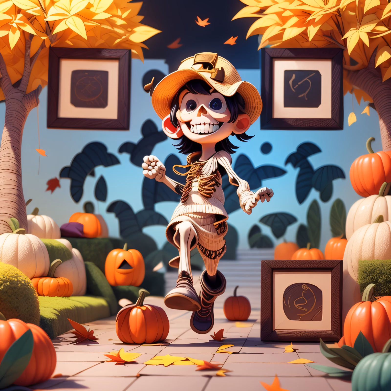 Skeleton Kid Among Pumpkins 3D QR Code for Posters — image 1