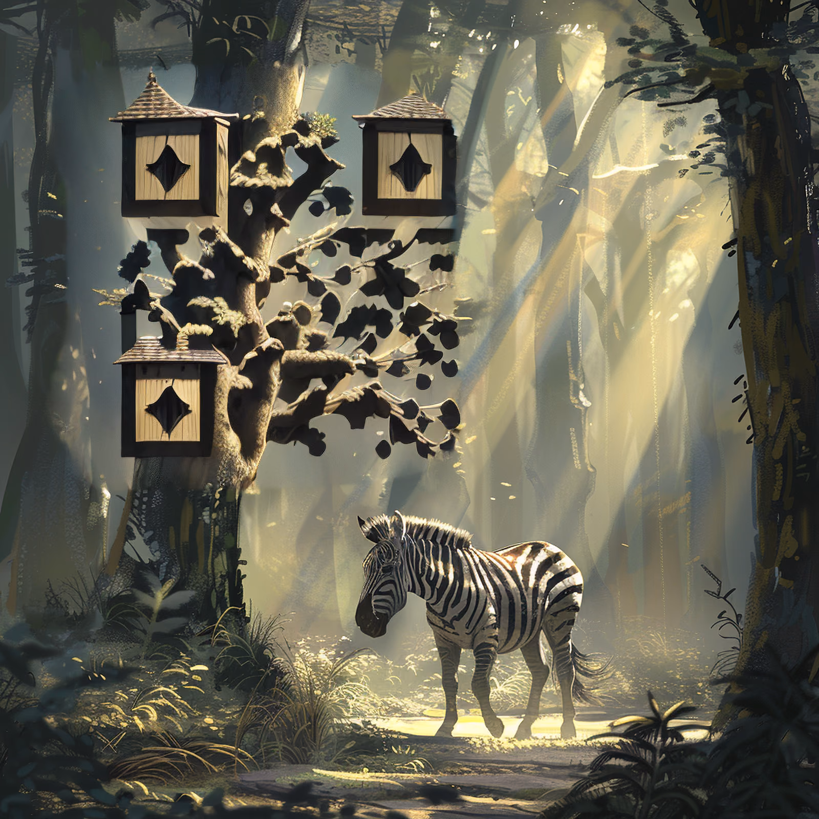 Misty Forest Zebra Digital Painting Tree QR Code Art — image 1