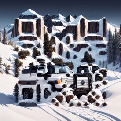 Snowy Mountain Off-Road SUVs QR Code for Posters — image 1