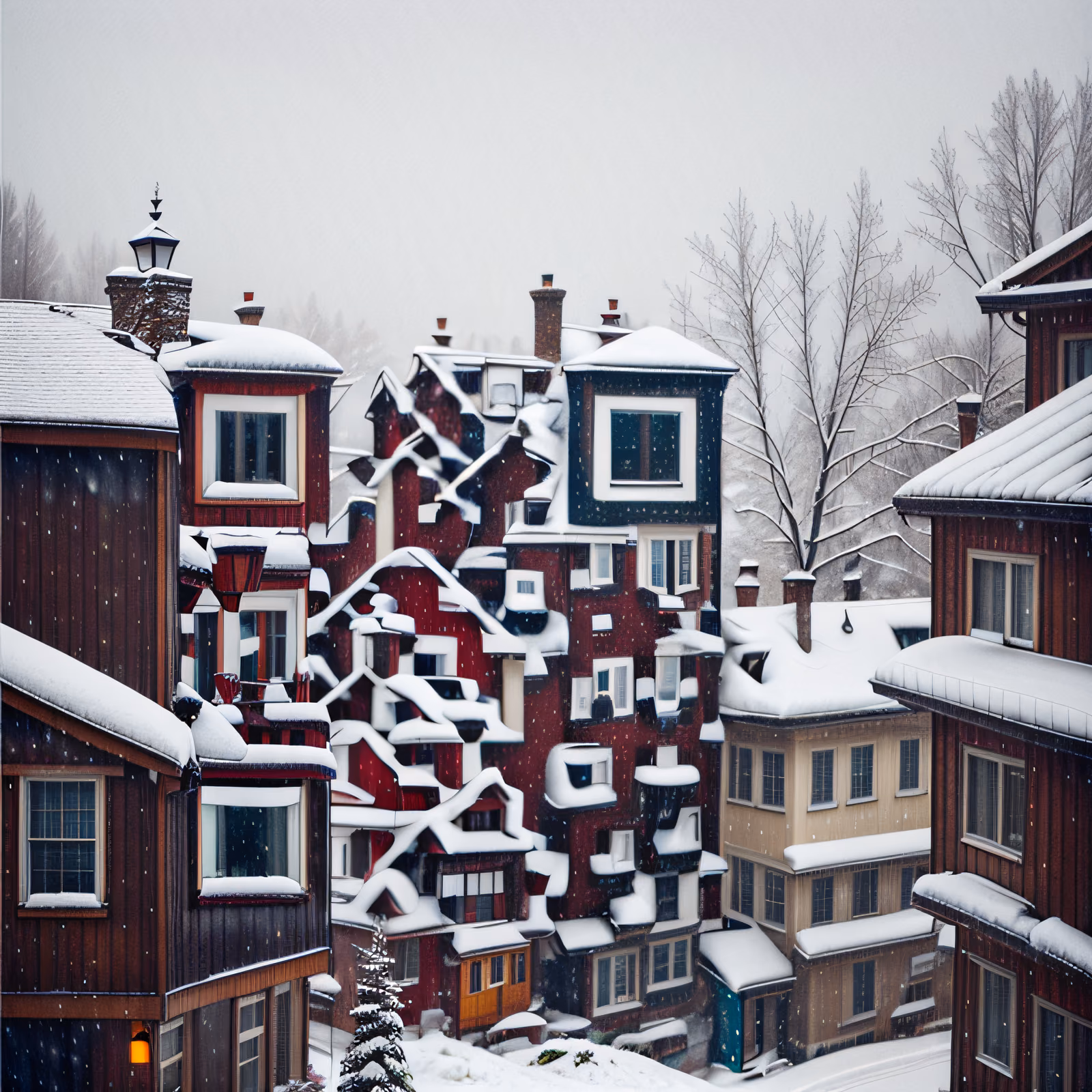 Snowy Red Houses Winter Photo QR Code for Greeting Cards — image 1