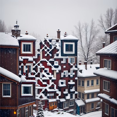 Snowy Red Houses Winter Photo QR Code for Greeting Cards — image 1
