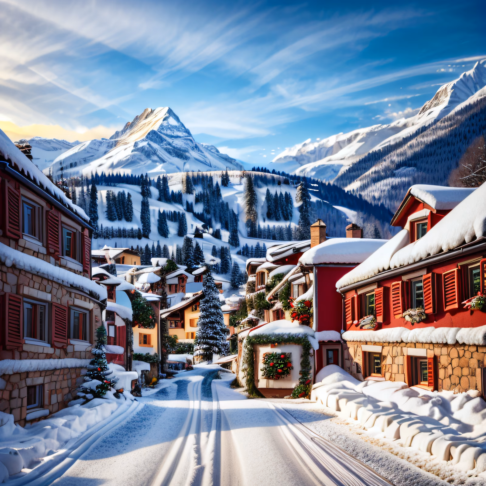Snowy Alpine Christmas Village QR Code for Greeting Cards — image 1