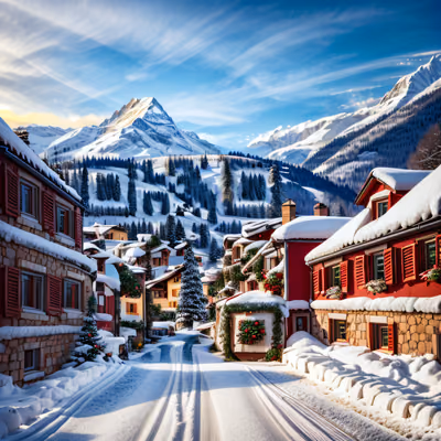 Snowy Alpine Christmas Village QR Code for Greeting Cards — image 1