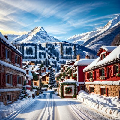 Snowy Alpine Christmas Village QR Code for Greeting Cards