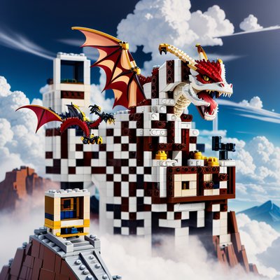 Brick Dragon on Mountain Tower QR Code for Posters
