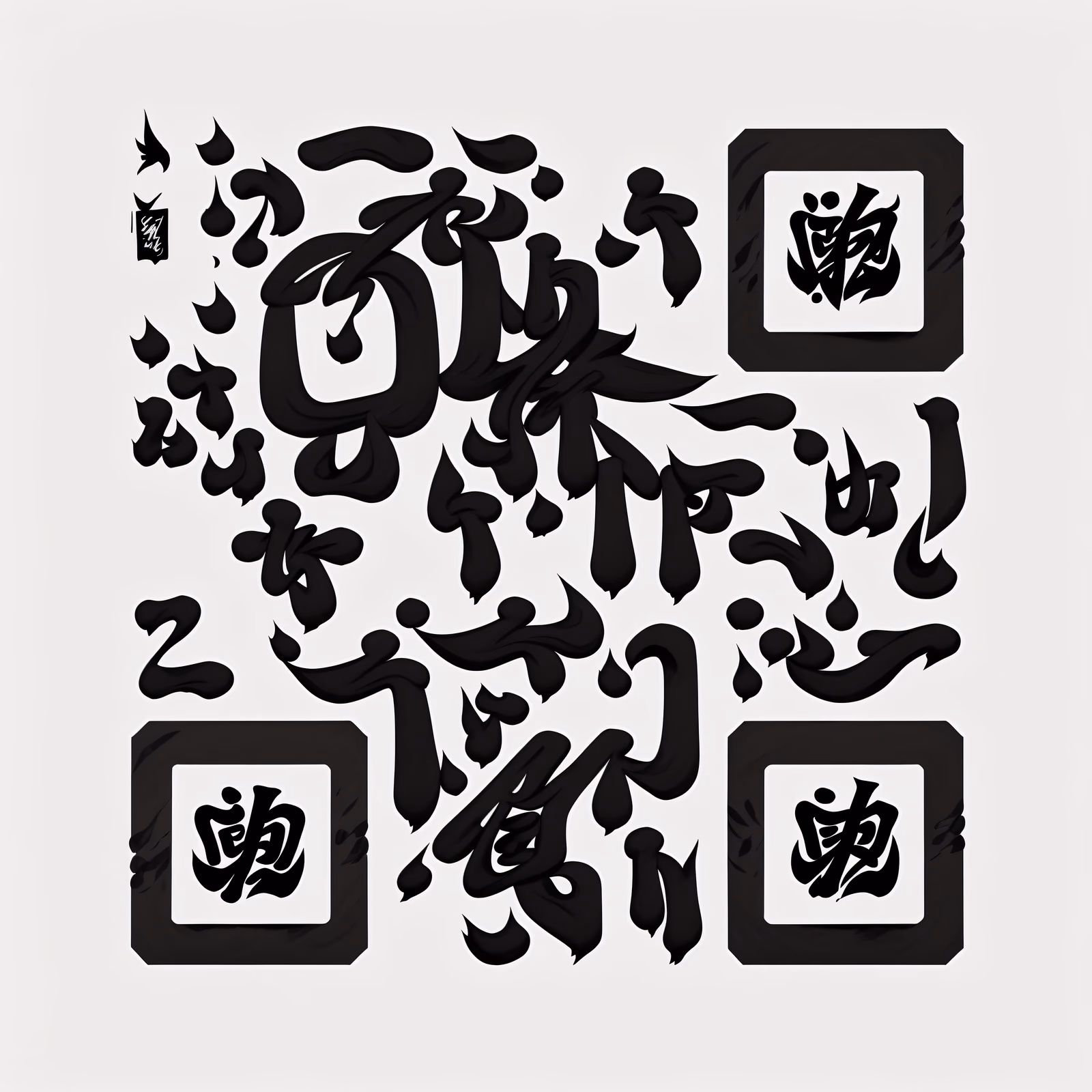 Black Ink Brush Calligraphy Emblem QR Code Art — image 1
