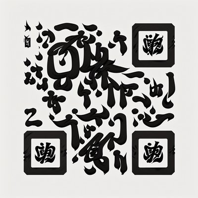 Black Ink Brush Calligraphy Emblem QR Code Art