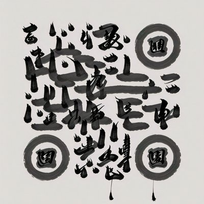 Sumi-e Calligraphy Ink Brush QR Code Art