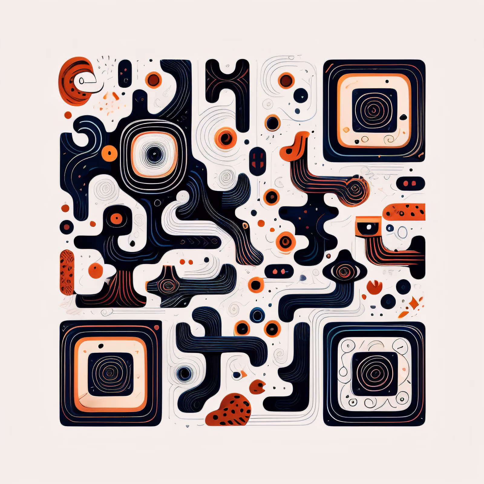 Abstract Swirl Creatures Vector QR Code for Posters — image 1