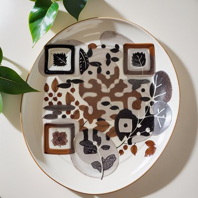 Botanical Leaf Ceramic Plate QR Code for Packaging