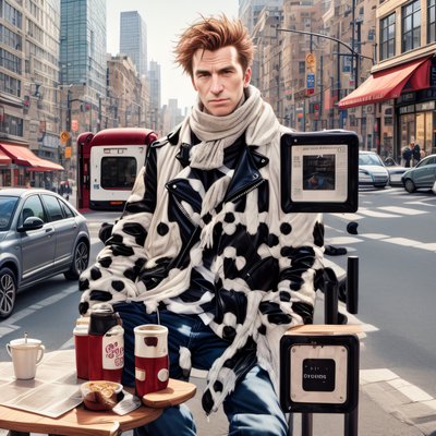 Man at Street Cafe Photorealistic QR Code Art