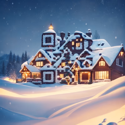 Snowy Christmas Lodge Digital Painting House QR Code for Greeting Cards — image 1