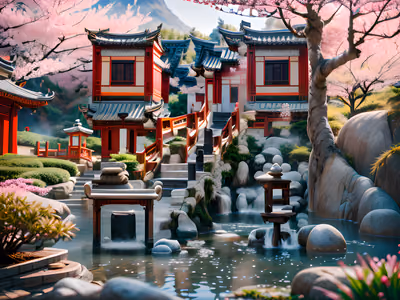 中式樱花庭园二维码艺术 — 图片 1