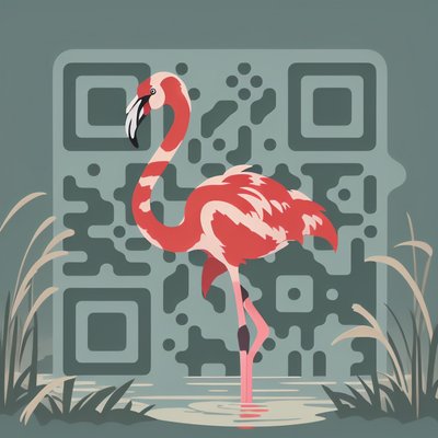 Flamingo Wading Flat Vector QR Code Art