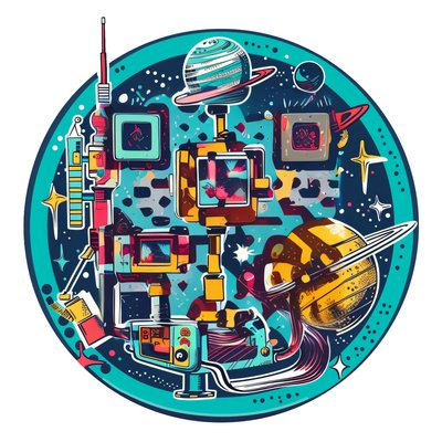 Retro Futuristic Communicator Vector QR Code for Stickers