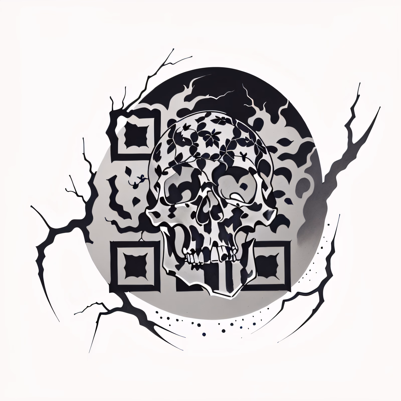 Череп в треснувшем яйце: QR-код в стиле тату для временных татуировок — изображение 1