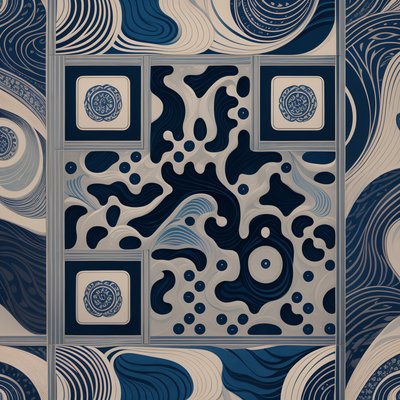 Indigo Wave Tile Pattern QR Code Art