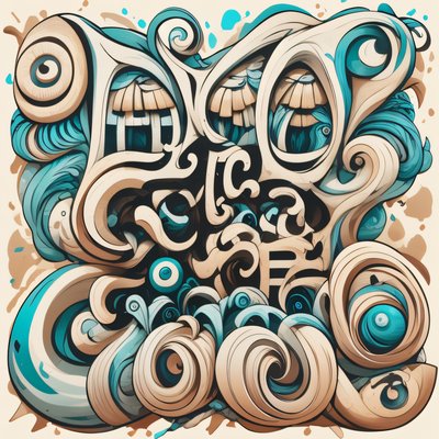 Teal Graffiti Lettering Swirls QR Code for Apparel