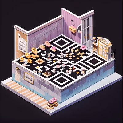 Isometric Bakery Diorama Dessert QR Code for Restaurant Menus — image 1