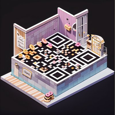 Isometric Bakery Diorama Dessert QR Code for Restaurant Menus