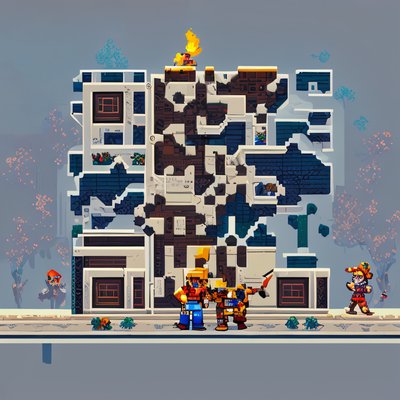 Pixel Art Game Building Scene QR Code for Posters