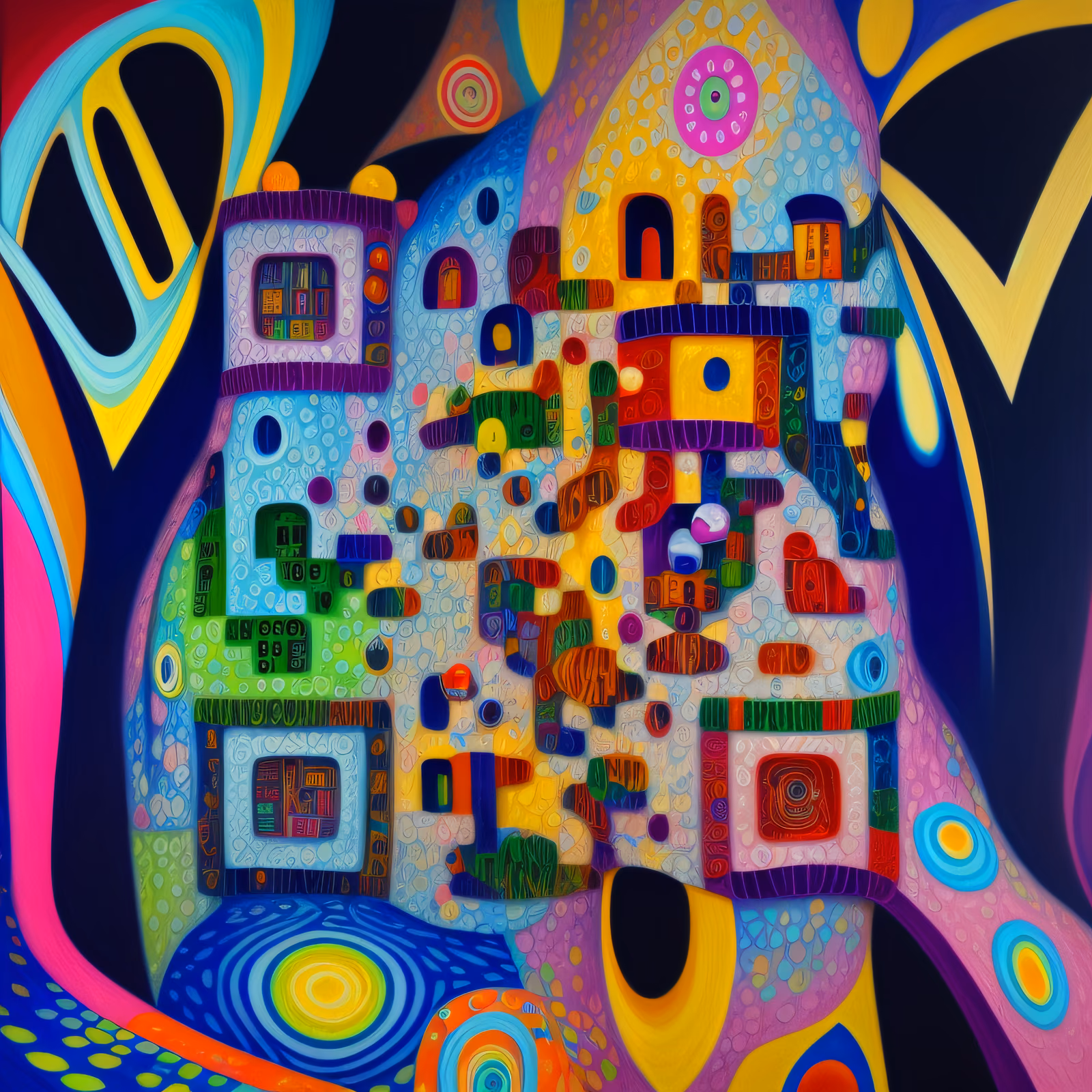 Colorful Patterned Building Oil Painting QR Code Art — image 1