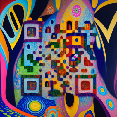 Colorful Patterned Building Oil Painting QR Code Art — image 1