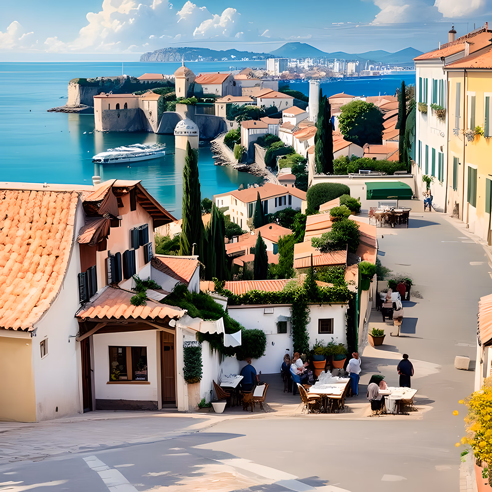 Italian Seaside Village Digital Painting QR Code for Posters — image 1