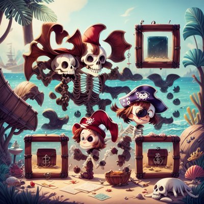 Pirate Skeletons Beach Cartoon QR Code Art