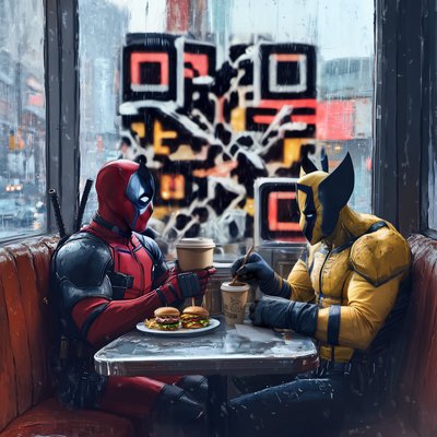 Rainy Diner Superheroes Digital Painting QR Code for Posters
