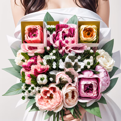 Pink Peony Bouquet Photorealistic QR Code for Wedding Invitations — image 1