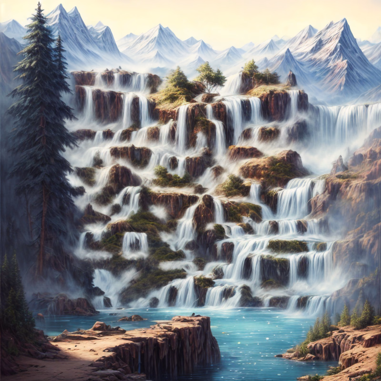 Mountain Lake Waterfall Matte Painting QR Code Art — image 1