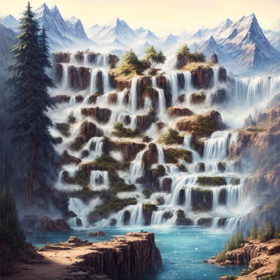 Mountain Lake Waterfall Matte Painting QR Code Art — image 1