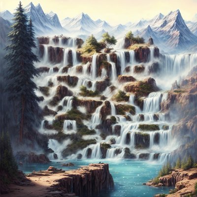 Mountain Lake Waterfall Matte Painting QR Code Art