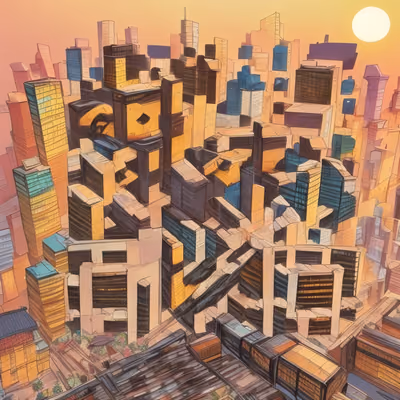 Comic Style Skyscraper City Building QR Code for Posters — image 1