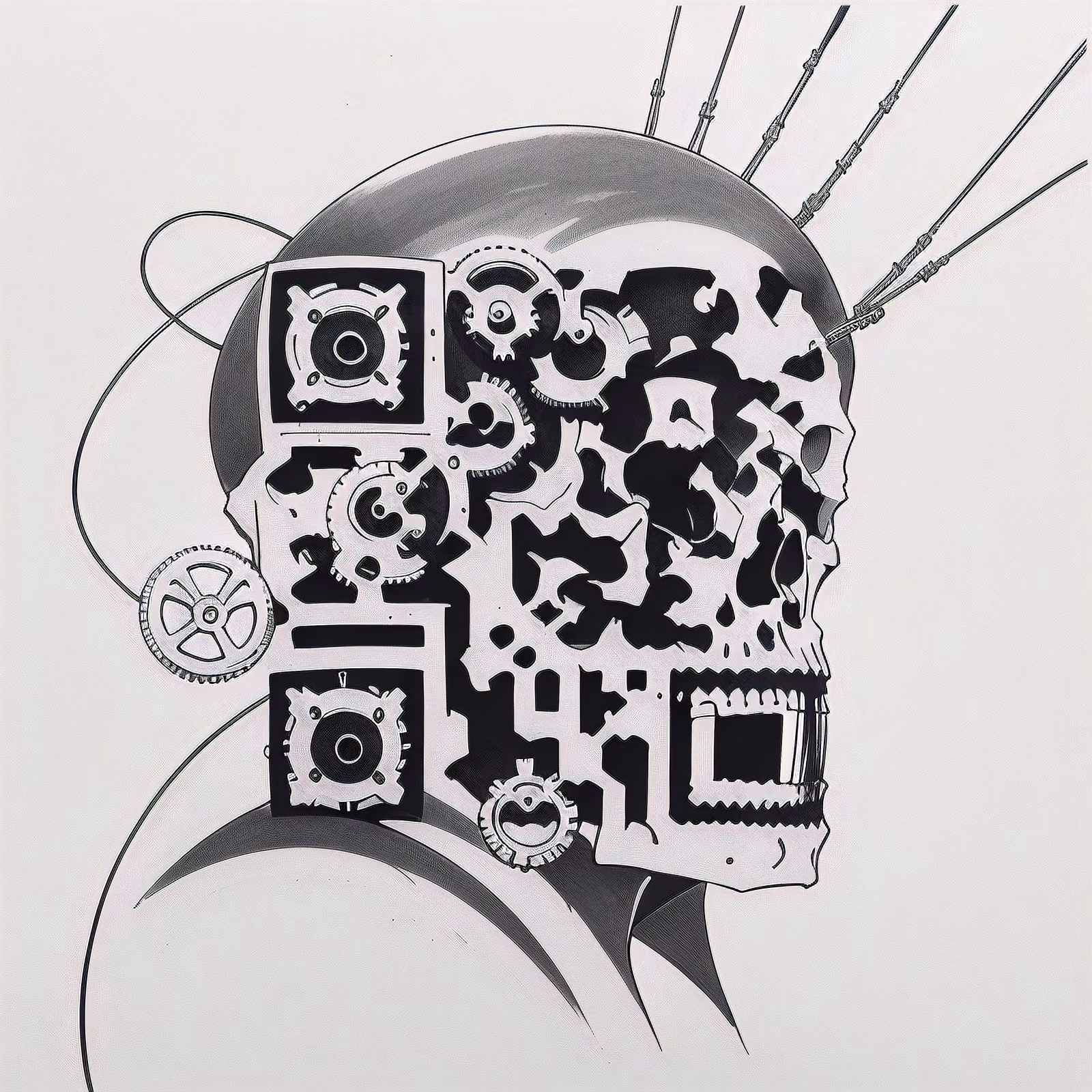 Mechanical Gear Skull Tattoo QR Code for Temporary Tattoos — image 1