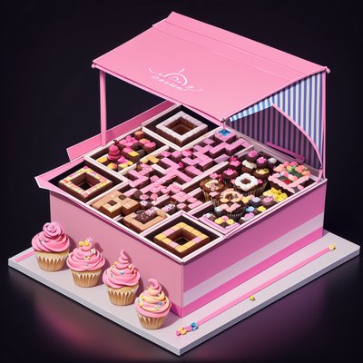 Isometric Cupcake Shop 3D QR Code for Packaging