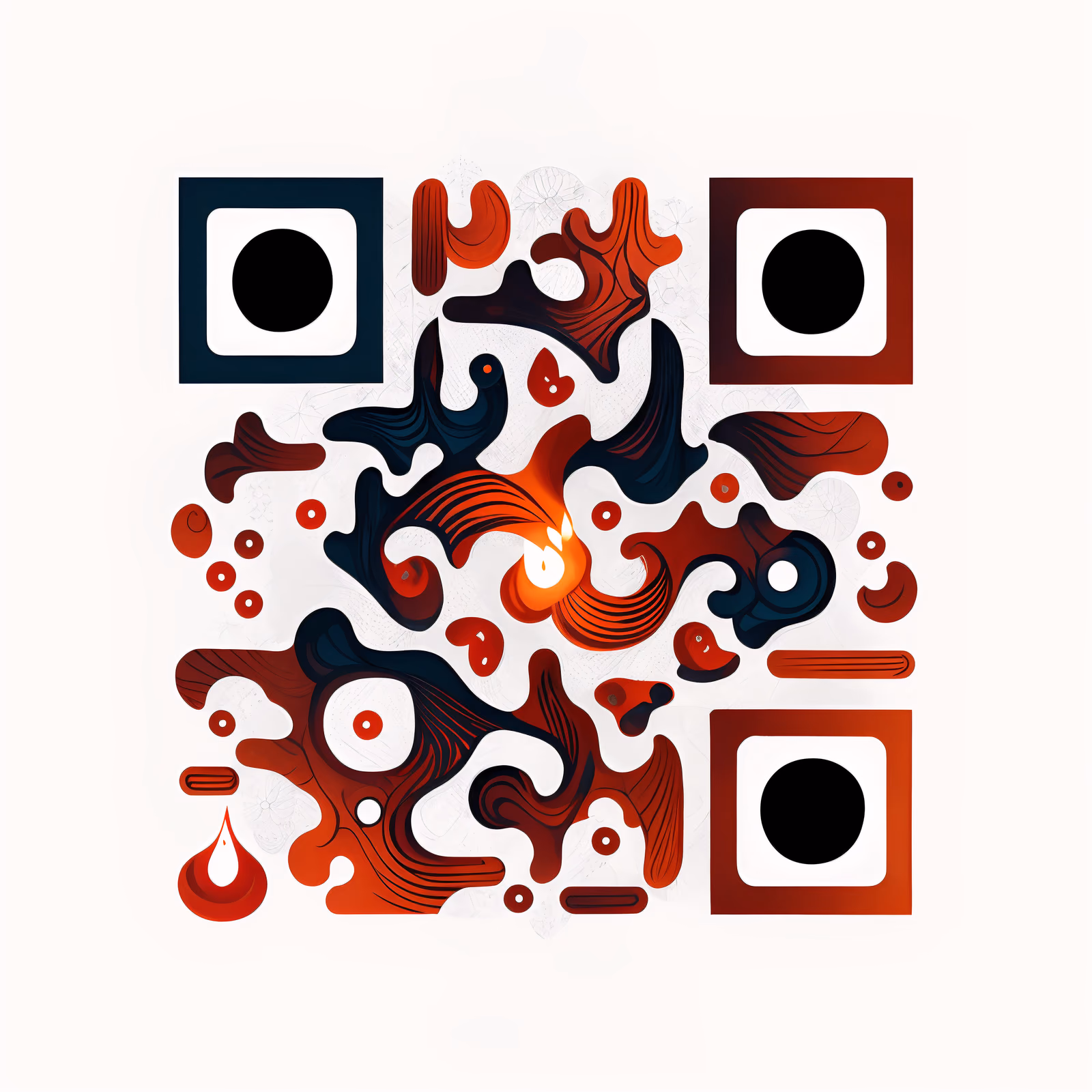 Таинственное пламя: абстрактный орнаментальный QR-код для постеров — изображение 1